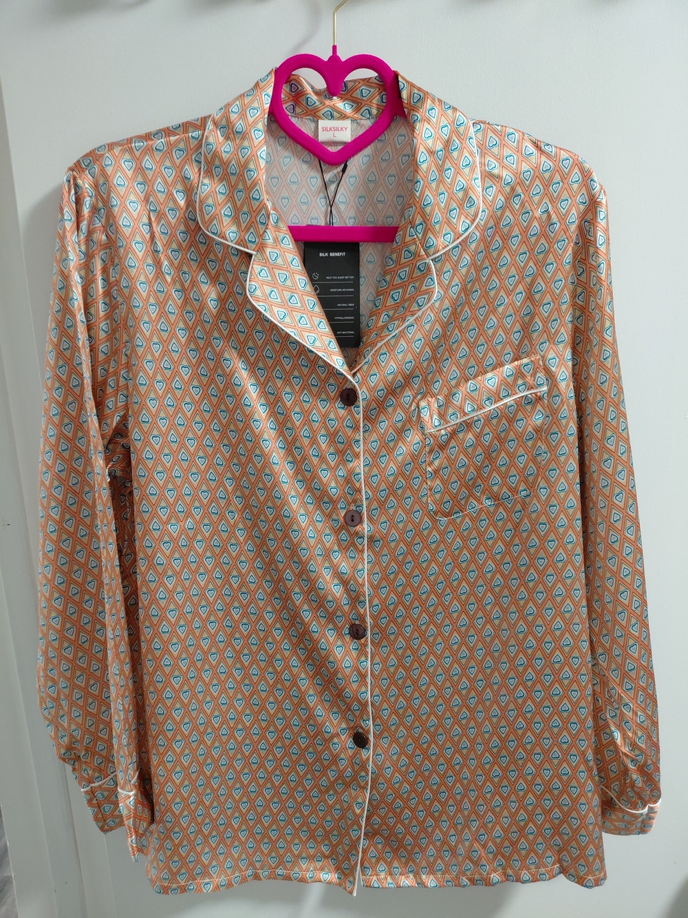 SilkySilky Orange Blue Silk Pajama Top **No Bottoms